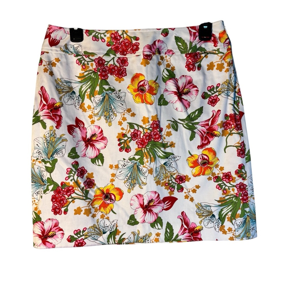Rafaella White Floral Red and Yellow‎ Mini Pencil Skirt Size 8